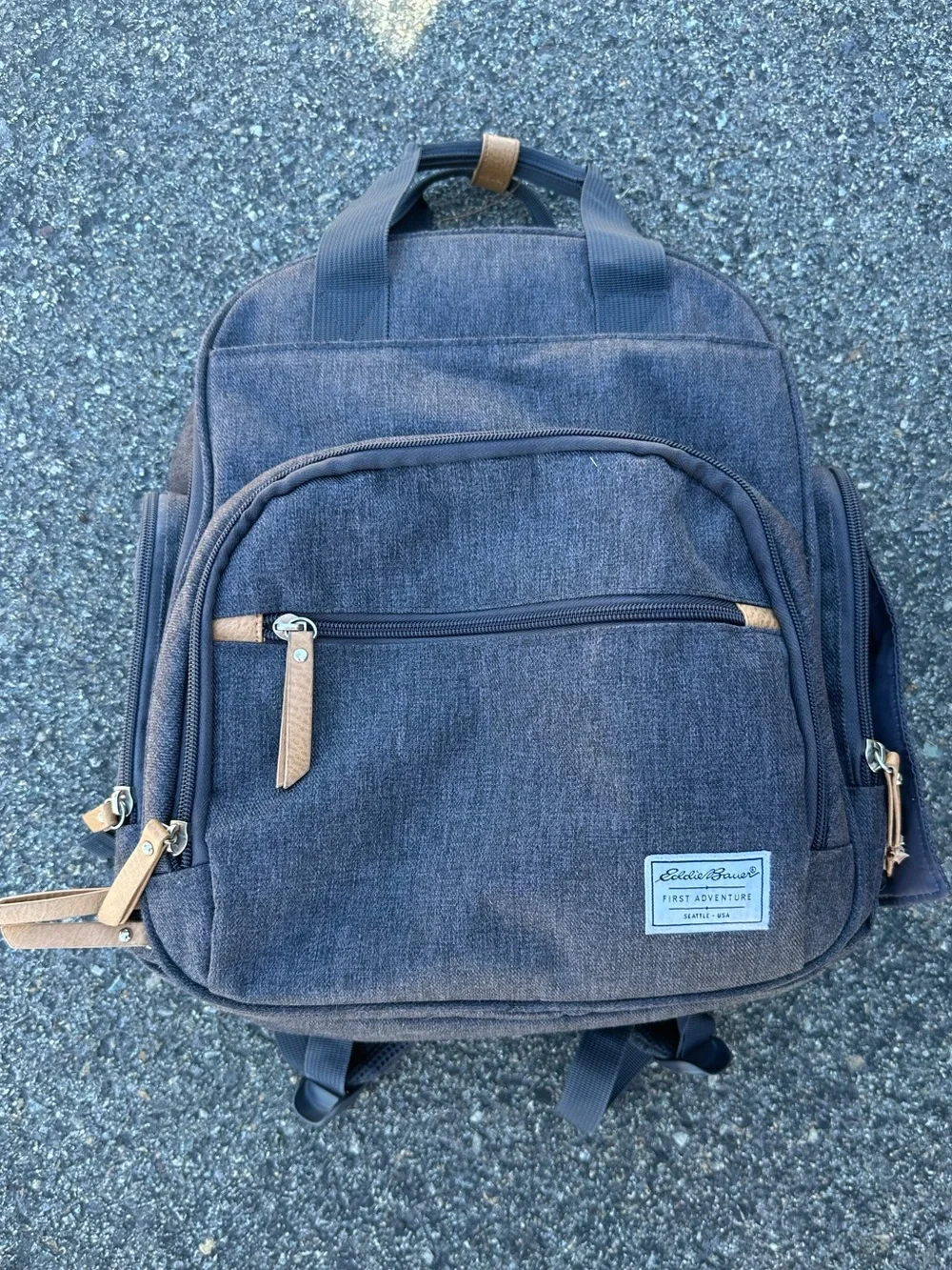Eddie Bauer Diaper Bag Charcoal Backpack with Tan Accents